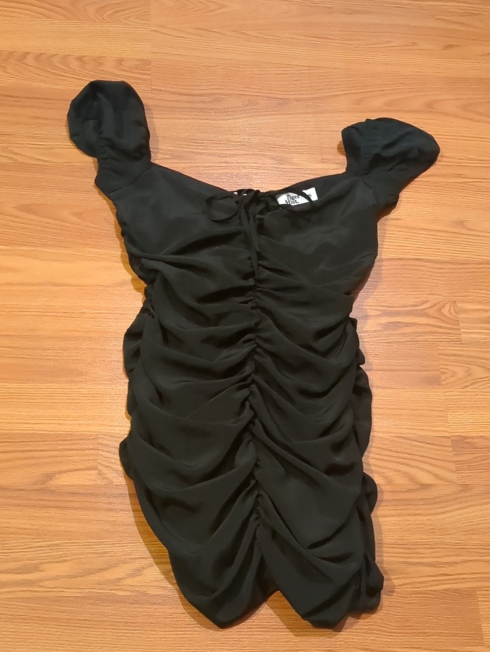 Tiger Mist Black Off Shoulder Ruched Bodycon Mini Dress 100% Cotton Size Small